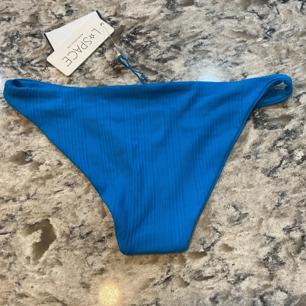 NWT L*Space Camacho Ribbed Bikini Bottom Aquarius Blue Small